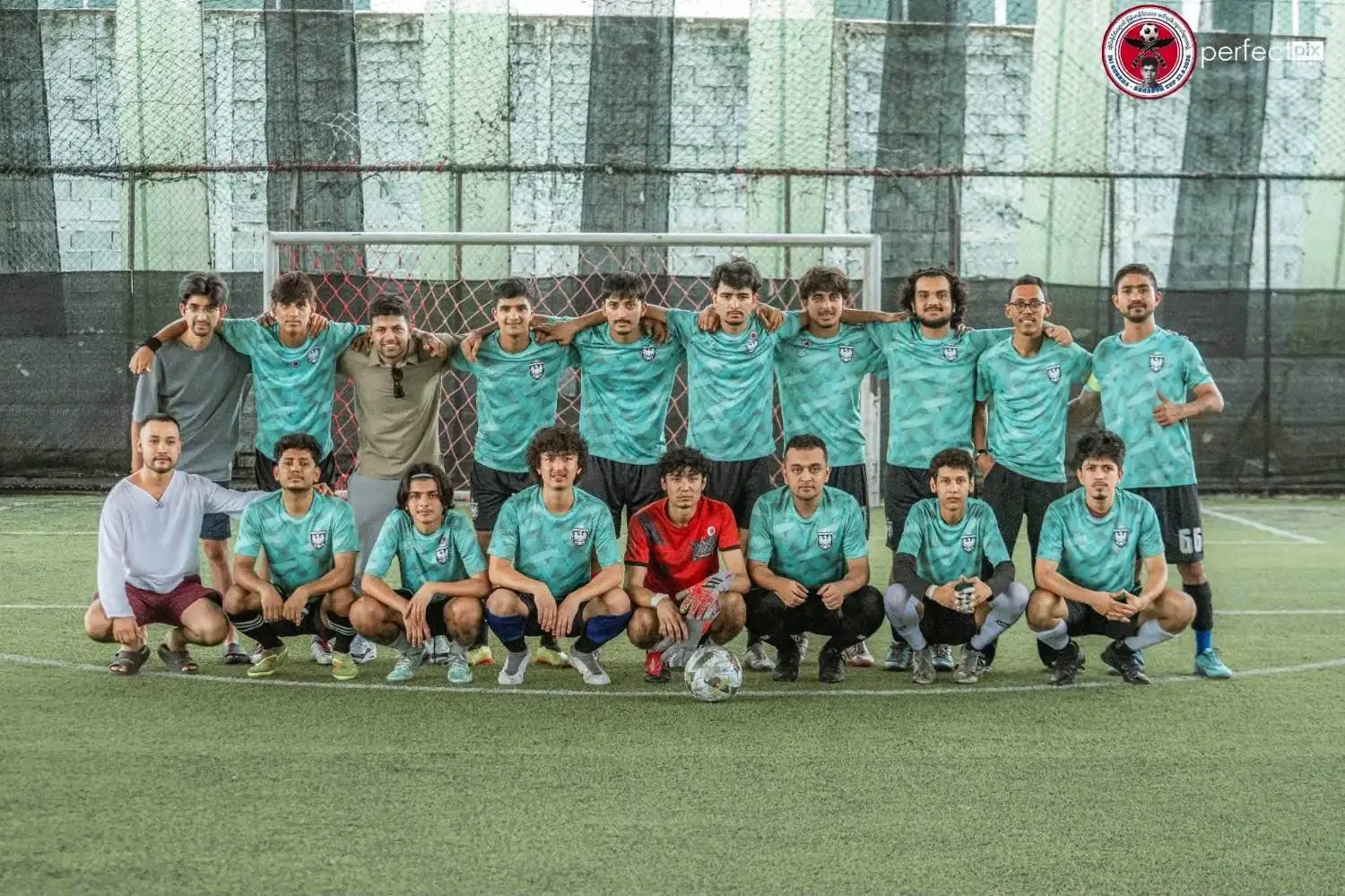 The CrossNation team photo at the Bahadur Cup, in teal